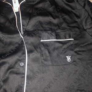 Victoria's Secret Black Satin Top with White Trim